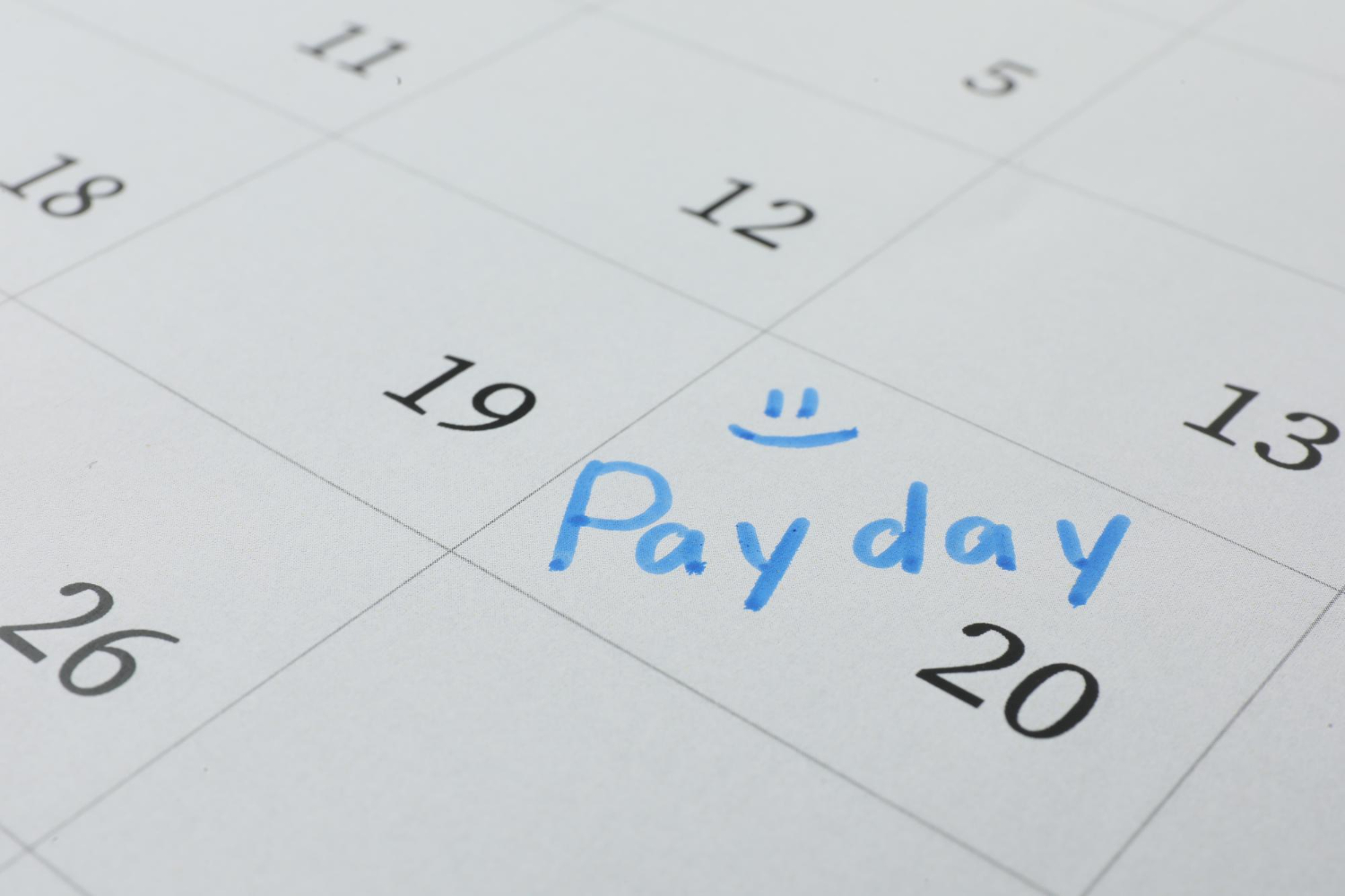Calendar marked with a payday reminder